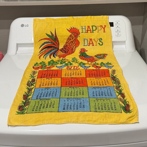 1972 Retro Rooster Linen Calander Tea Towel - Picture 4 of 8